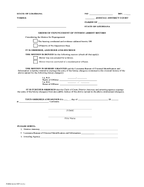 Louisiana Order of Expungement of Interim Arrest Record