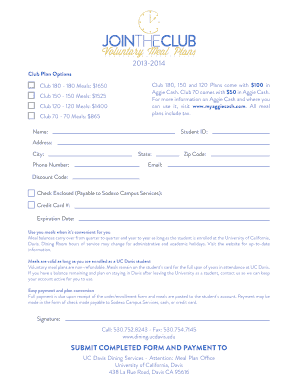 UC Davis Meal Plan Application