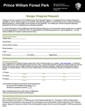 Prince William Forest Park Ranger Program Request