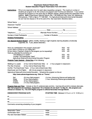 Eisenhower National Historic Site Student Education Program Reservation Form