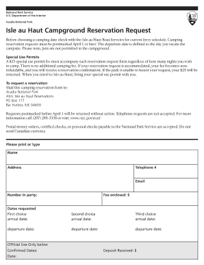Acadia National Park Campground Reservation Request