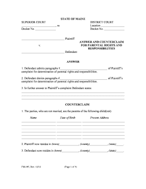 Maine Parental Rights and Responsibilities Answer and Counterclaim