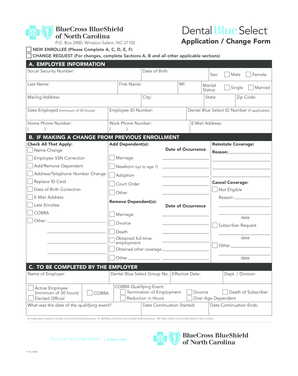 Dental Blue Select Application/Change Form