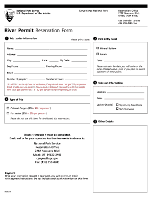 Canyonlands National Park River Permit Reservation Form