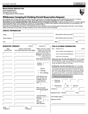 Wilderness Camping & Climbing Permit Reservation Request