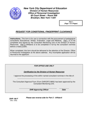 New York City Consultant Fingerprint Clearance Request