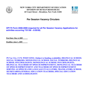 NYC DOE Per Session Vacancy Application Form
