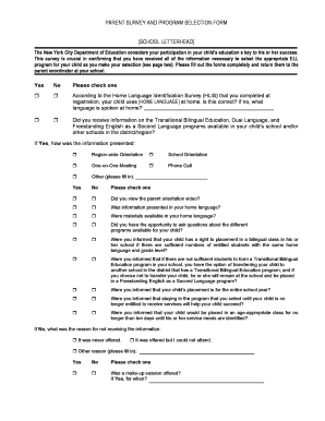 Parent Survey and Program Selection Form