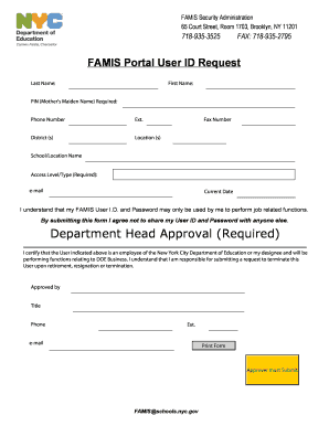 FAMIS Portal User ID Request Form