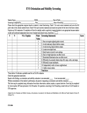 EVS Orientation and Mobility Screening Form