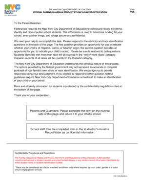 New York City Student Ethnic & Race Identification Form