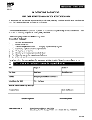Employee Hepatitis B Vaccination Notification Form