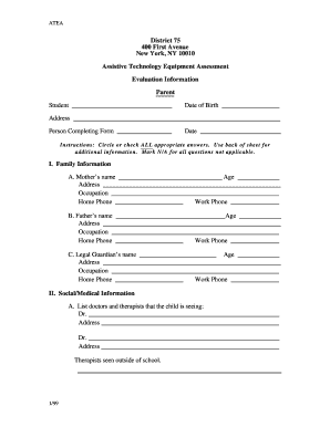 Assistive Technology Equipment Assessment Form
