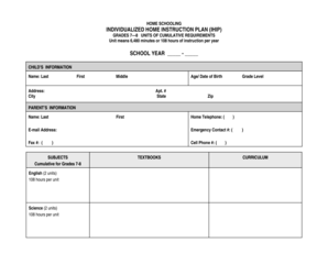 California Individualized Home Instruction Plan (IHIP)