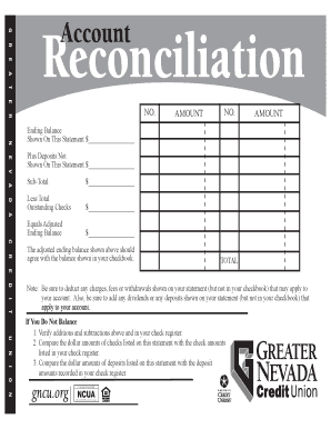 Bank Statement Reconciliation Form
