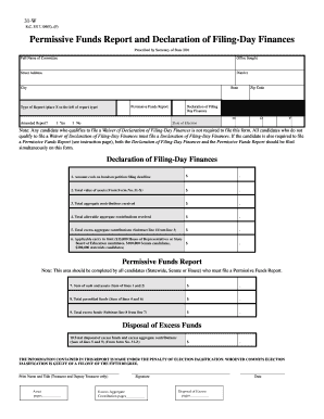 Permissive Funds Report and Declaration of Filing-Day Finances