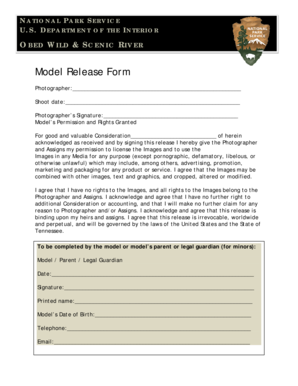 National Park Service Model Release Form
