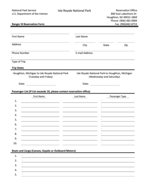 Isle Royale National Park Reservation Form