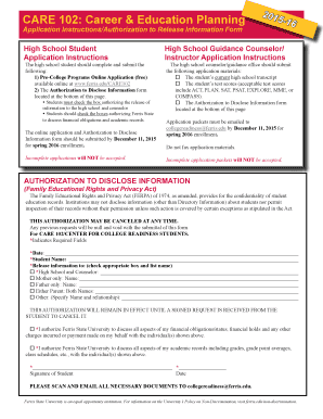 CARE 102 Authorization to Release Information Form