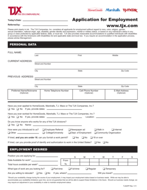 TJX Employment Application Form