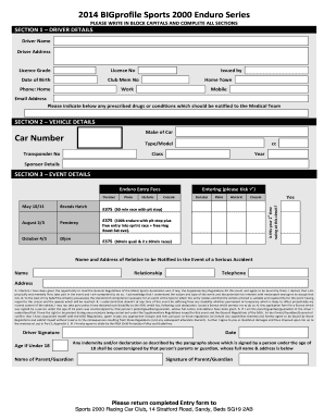 2014 Block Booking form for all Enduro Races - Sports 2000