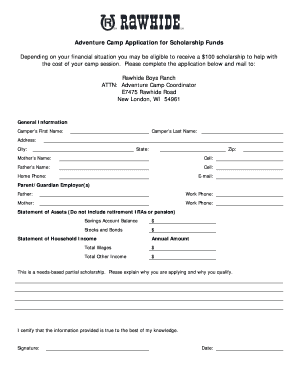 Fillable Online rawhide Application for Scholarship - Rawhide Boys Ranch - rawhide Fax Email ...