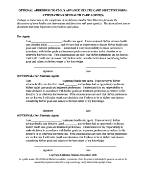 CMA’s Advance Health Care Directive Form Addendum