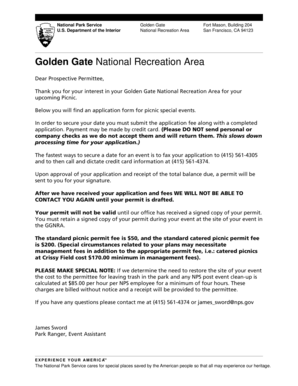 Golden Gate National Recreation Area Picnic Permit Application