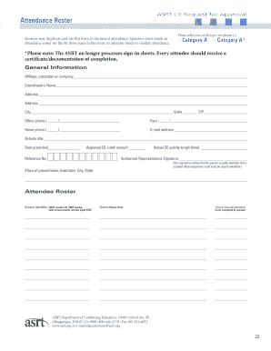 ASRT Attendance Roster Form
