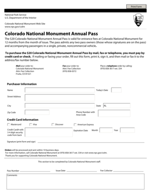 Colorado National Monument Annual Pass Application