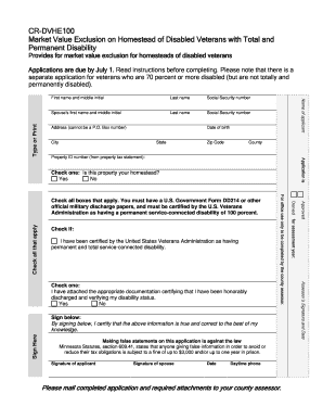 Minnesota Disabled Veterans Homestead Exclusion Form