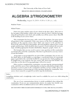 Algebra 2/Trigonometry Regents Exam
