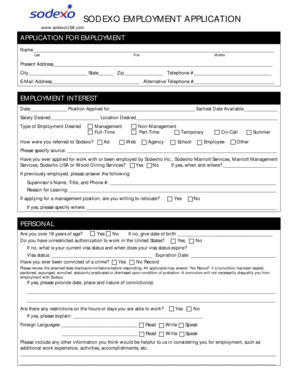 Sodexo Employment Application Form
