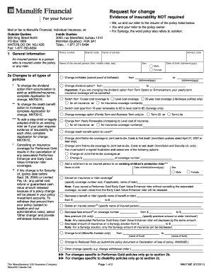 Manulife Policy Change Request Form