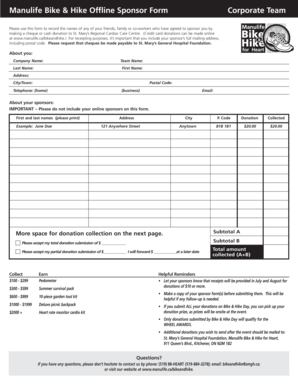 Manulife Bike & Hike Sponsor Form