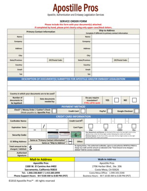 Apostille Service Order Form