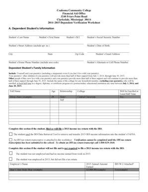 2014–2015 Dependent Verification Worksheet