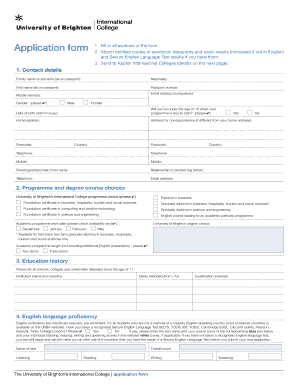 University of Brighton International College Application Form