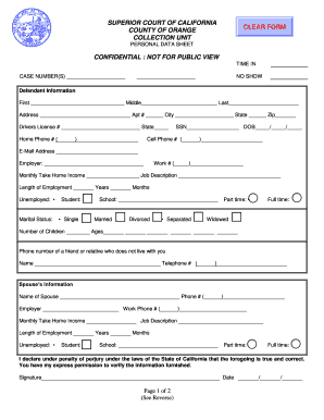 California Personal Data Sheet