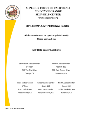 California Civil Complaint Personal Injury