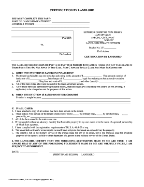 Certification by Landlord