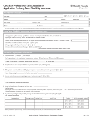 Canadian Professional Sales Association Long Term Disability Insurance Application