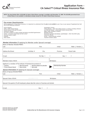 CA Select Critical Illness Insurance Application Form