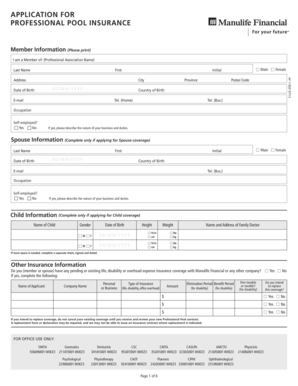 Professional Pool Insurance Application