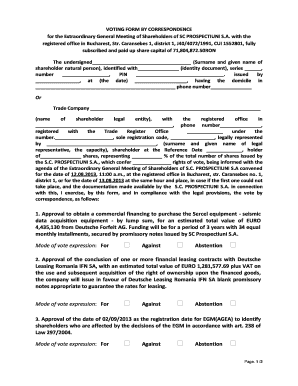 VOTING FORM BY CORRESPONDENCE for the Extraordinary General Meeting of Shareholders of SC PROSPECTIUNI S