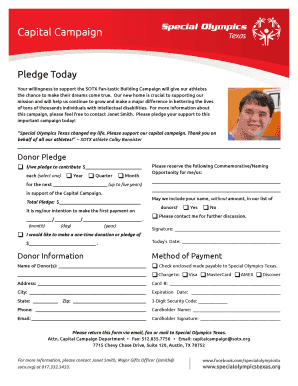 Special Olympics Texas Capital Campaign Pledge Form