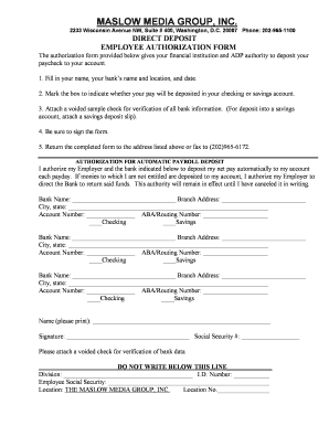 Direct Deposit Employee Authorization Form