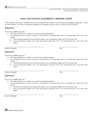 HAFA Occupancy Eligibility Certification