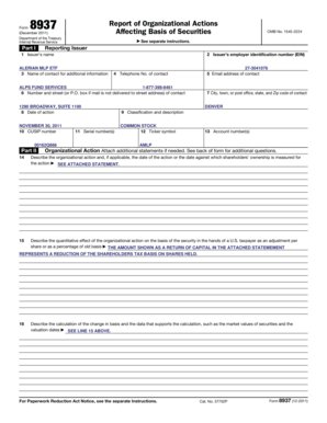 IRS Form 8937 Report of Organizational Actions
