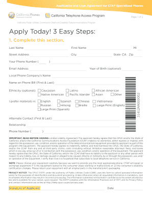 CTAP Specialized Phones Application and Loan Agreement